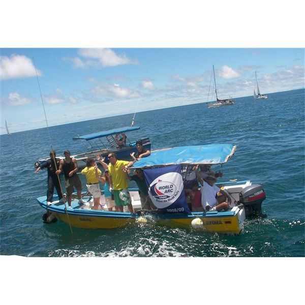 The World ARC team on-board the start boat for Leg 4