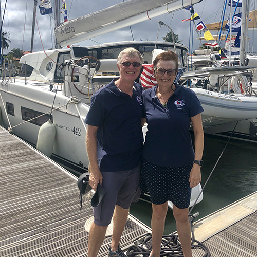 Ros and Howard Cheetham at the start of World ARC 2018 in Saint Lucia