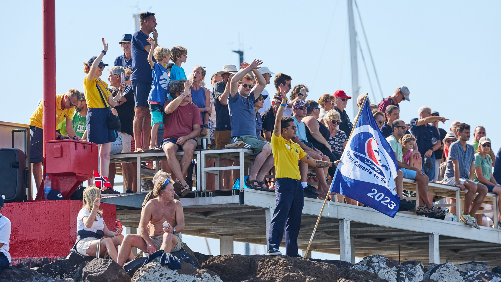 Spectators packed onto the harbour wall in Las Palmas to watch the start of ARC 2023