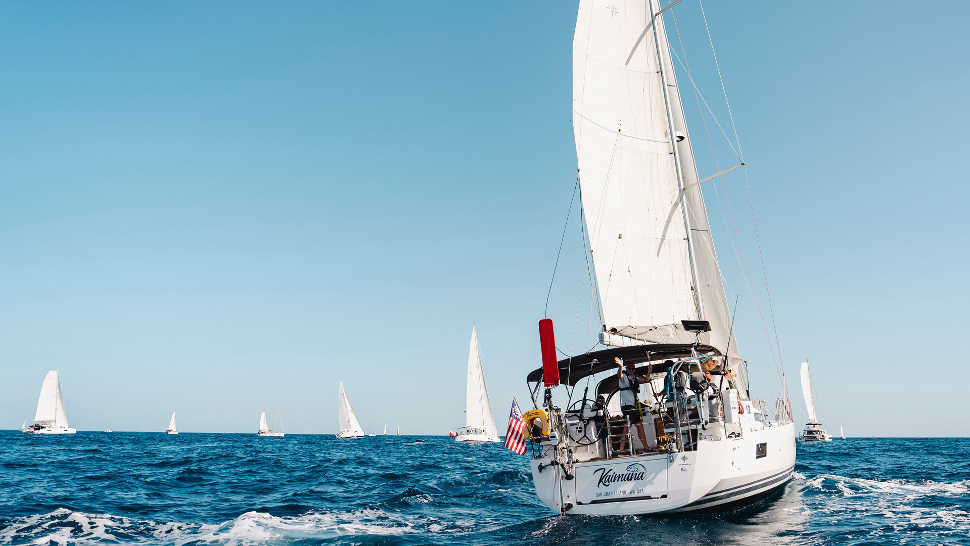 US yacht Kaimana sails away from Las Palmas at the start of ARC+ 2024 heading to Cape Verde