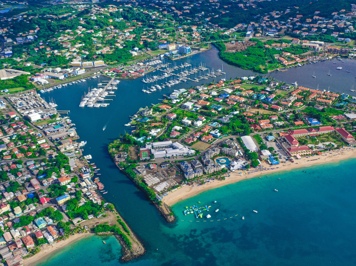 Rodney Bay Marina in Saint Lucia seen from the air