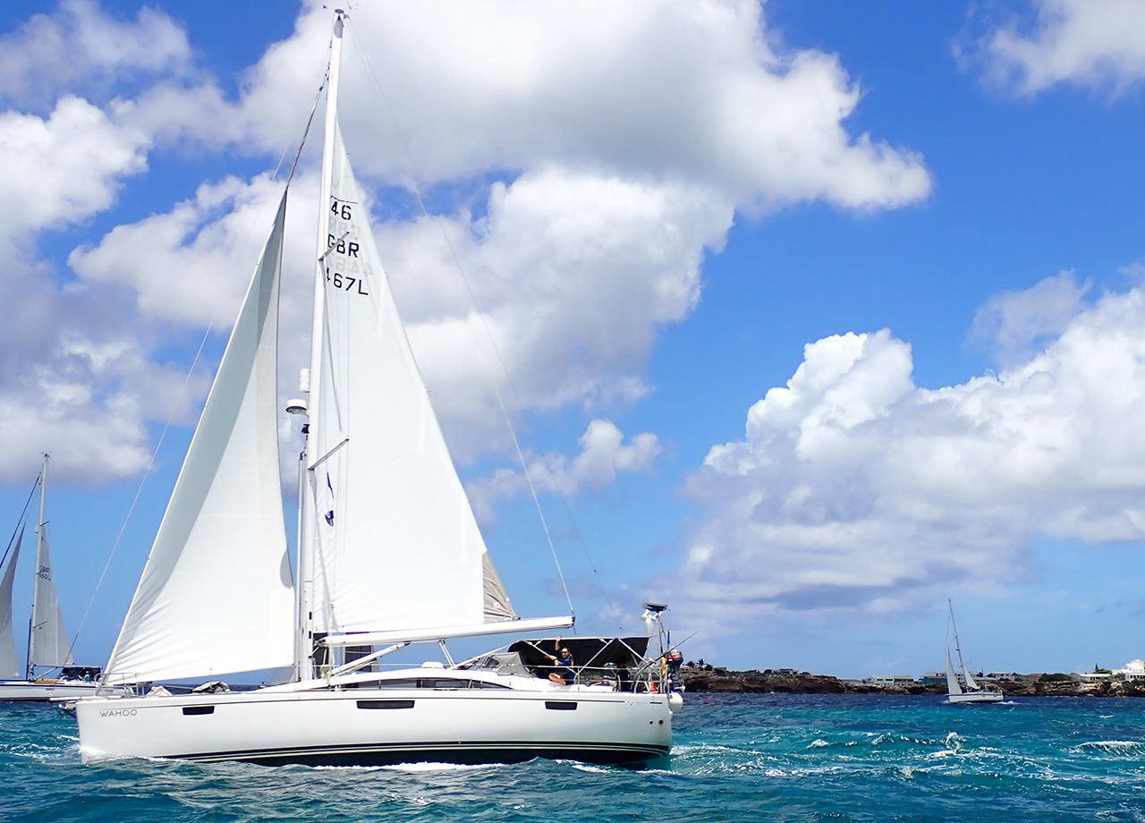 Yacht Wahoo sailing well at the start of ARC Europe 2025 in Sint Maarten to Bermuda