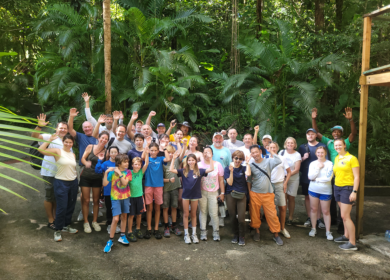 A group of World ARC sailors in the Saint Lucia forest after enjoying a zip line excursion