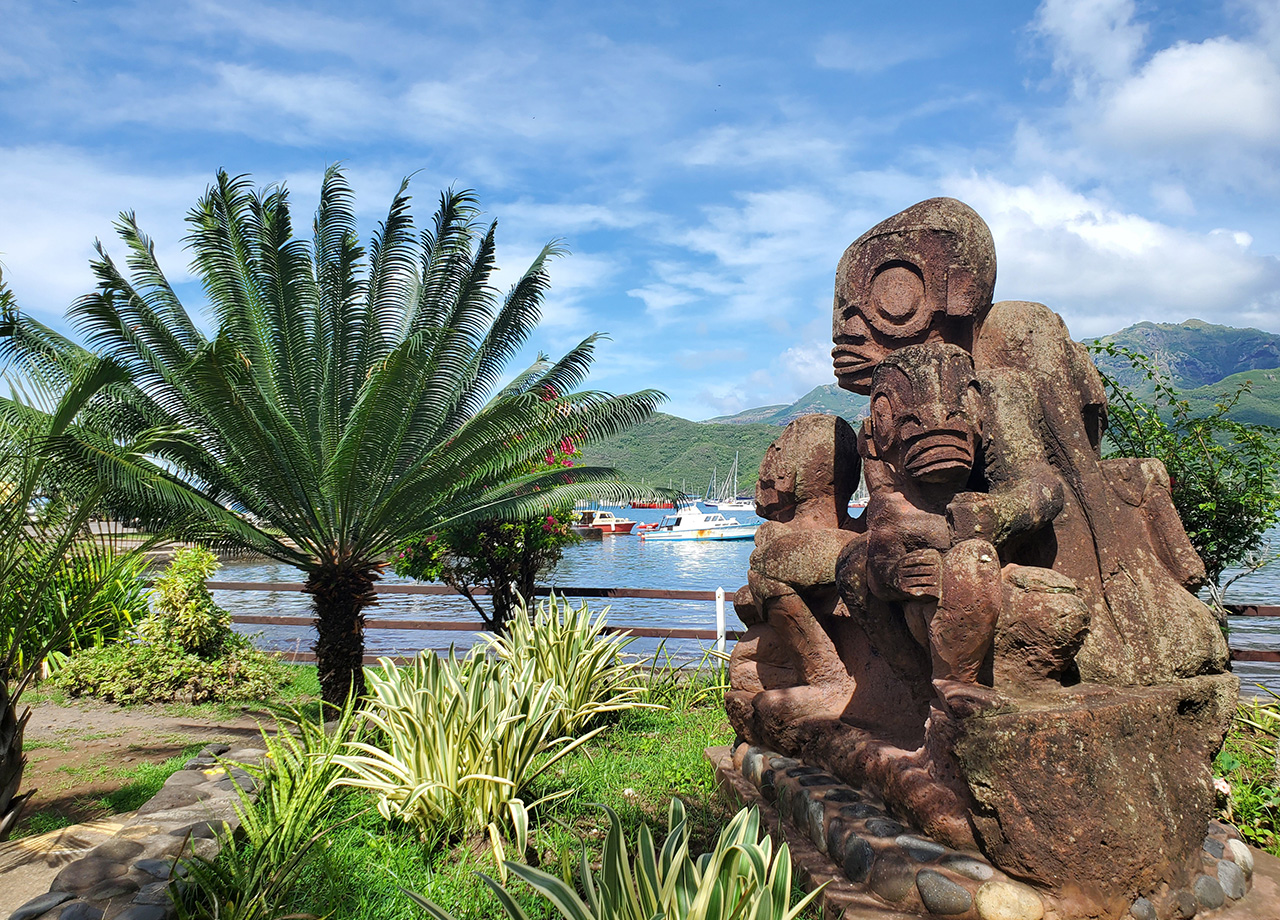 A carved Polynesian tiki on Hiva Oa